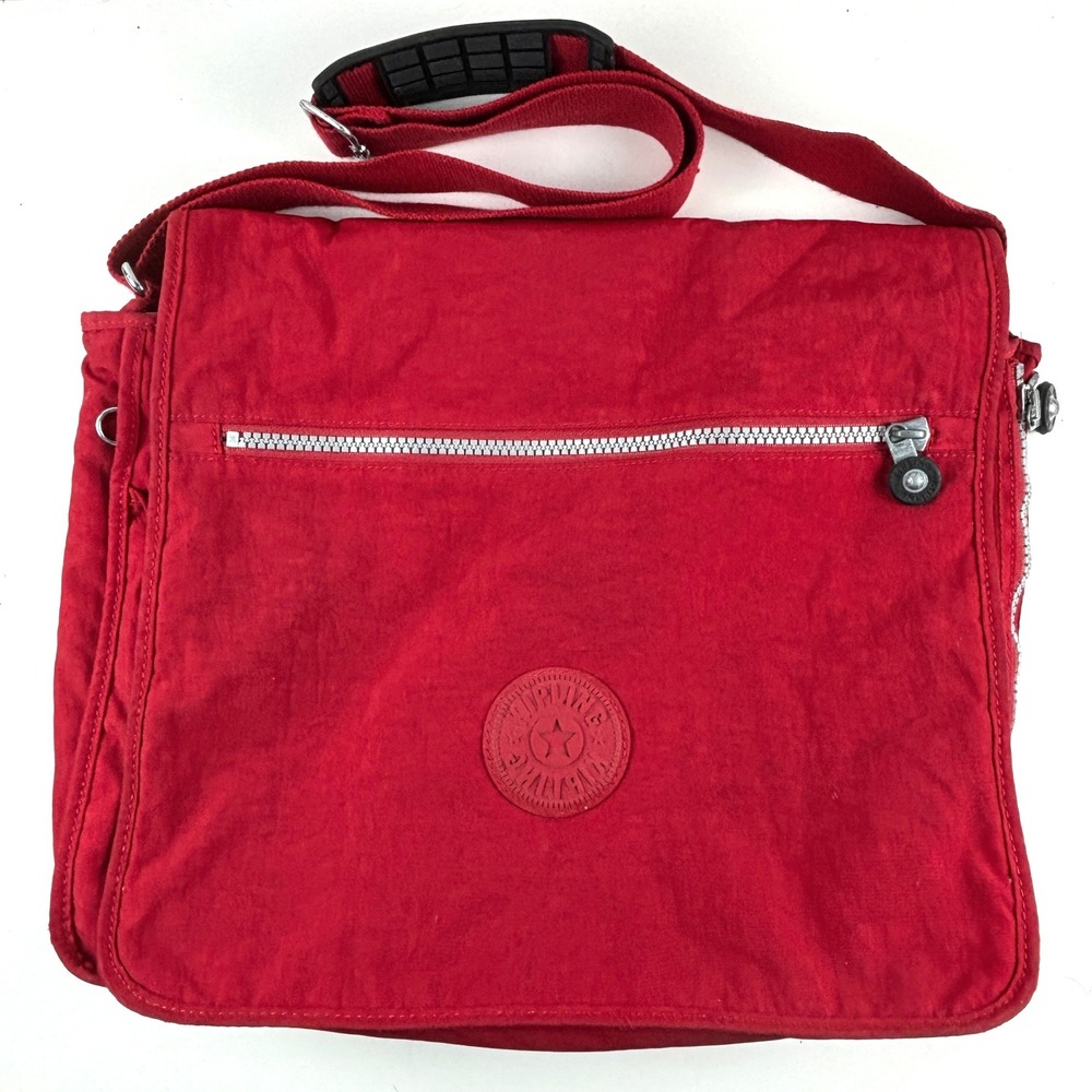 Kipling Madhouse‎ Messenger Bag Unisex Large Red Expandable Nylon Crossbody Y2K